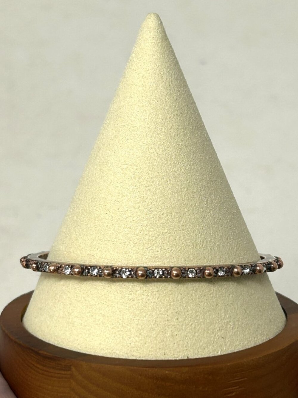 Solid Copper Bangle Bracelet 7 ¾ with Copper Beads & Clear Rhinestones 15.2g